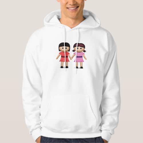 Two Women Holding Hands Emoji Hoodie for Men